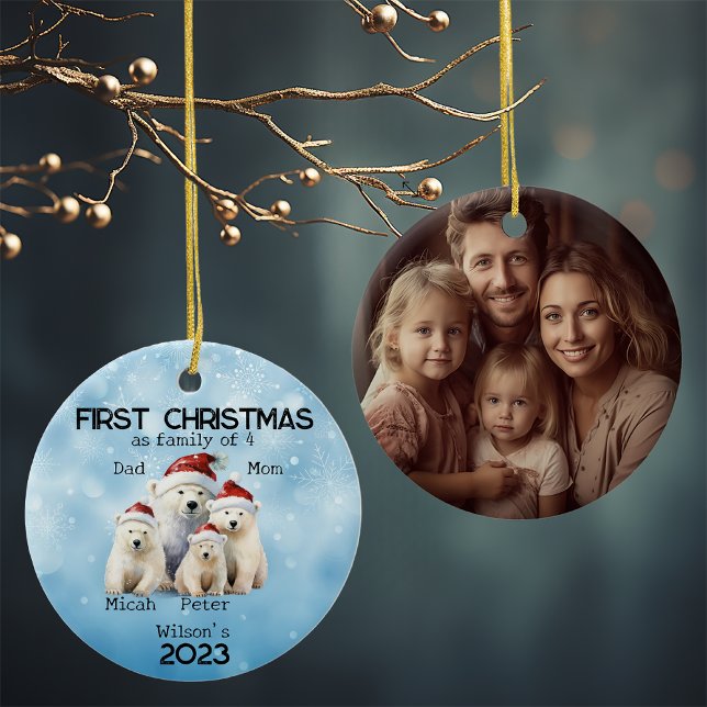 First Year Christmas as Family of 4 Polar Bear Ceramic Ornament (Creator Uploaded)