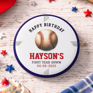 First Year Down Baseball 1st Birthday Party 1 Inch Round Button