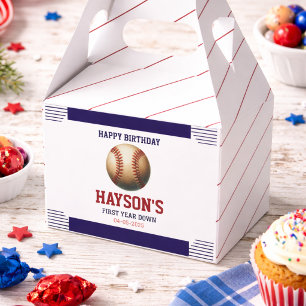 First Year Down Baseball 1st Birthday Party Favor Box