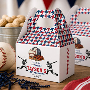 First Year Down Baseball 1st Birthday Party Favor Box