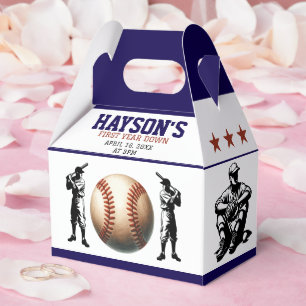 First Year Down Baseball 1st Birthday Party Favor Box