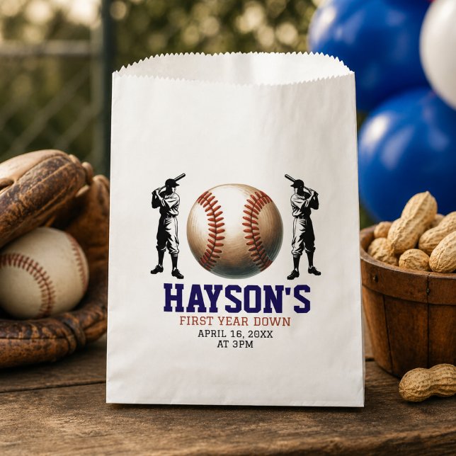 First Year Down Baseball 1st Birthday Party Favour Bag (First Year Down Baseball 1st Birthday Party Favor Bag)