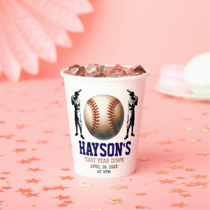 First Year Down Baseball 1st Birthday Party Paper Cups