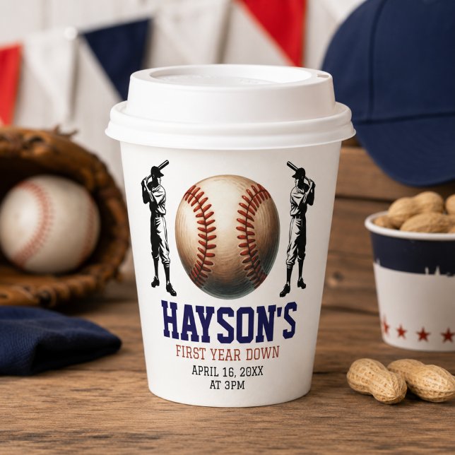 First Year Down Baseball 1st Birthday Party Paper Cups (First Year Down Baseball 1st Birthday Party Paper Cups)