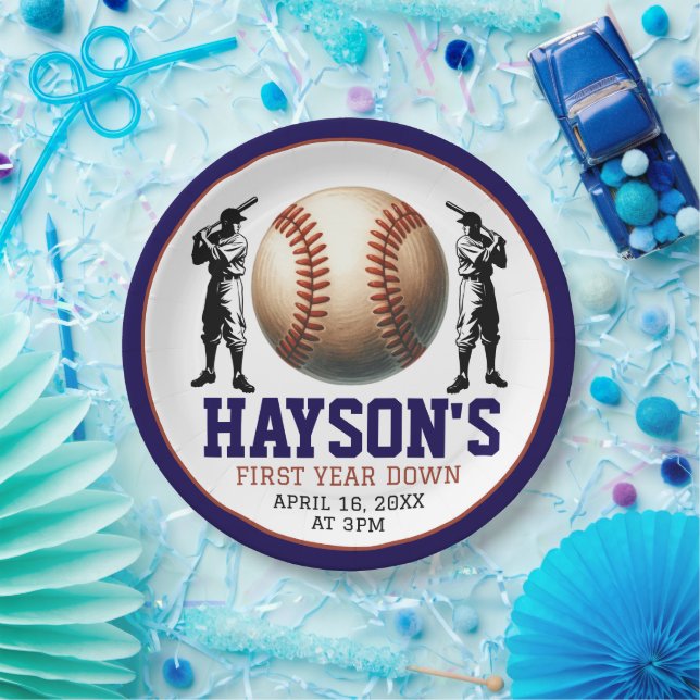 First Year Down Baseball 1st Birthday Party Paper Plate (Party)