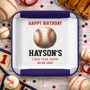 First Year Down Baseball 1st Birthday Party Paper Plate