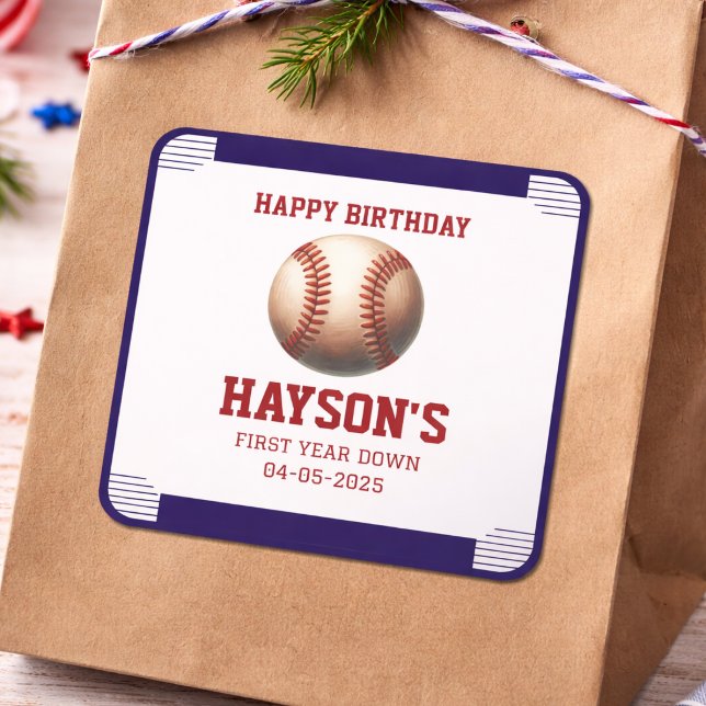 First Year Down Baseball 1st Birthday Party Square Sticker (First Year Down Baseball 1st Birthday Party Square Sticker
)