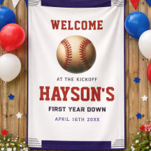  First Year Down Baseball 1st Birthday Welcome