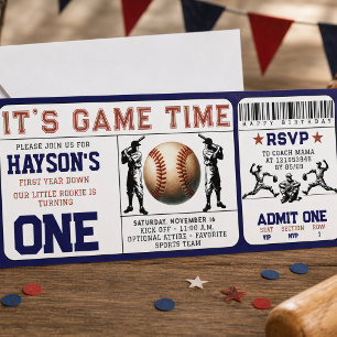 First Year Down Baseball Ticket 1st Birthday Invitation