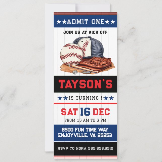  First Year Down Baseball Ticket 1st Birthday Part Invitation (Front)