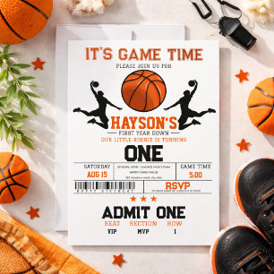 First Year Down Basketball 1st Birthday Party Invitation