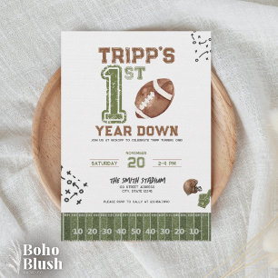First Year Down Boy Football Birthday Invitation