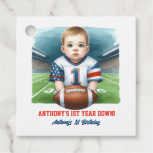 First Year Down Football 1st Birthday Favour Tags