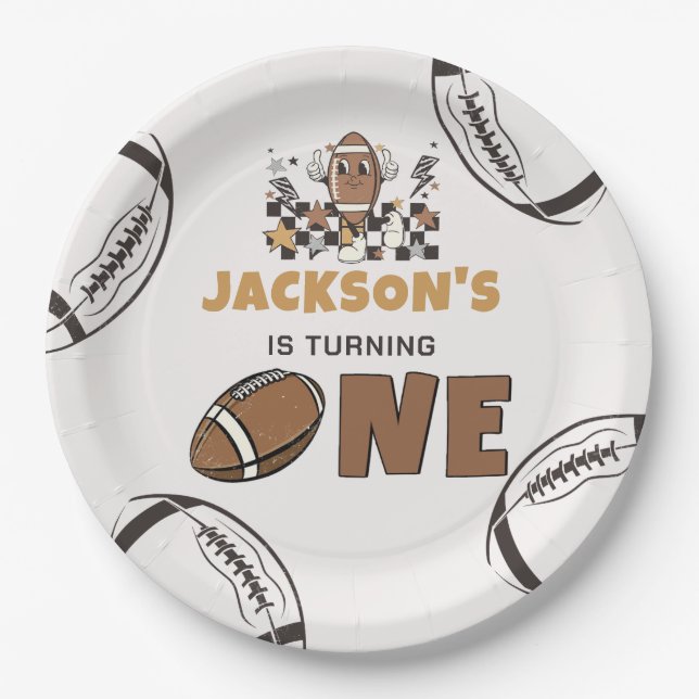 First Year Down Football 1st Birthday Paper Plates (Front)
