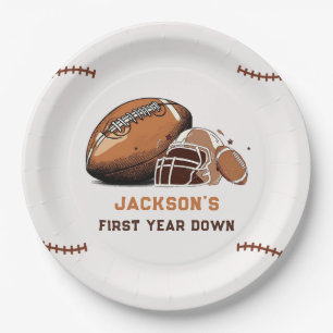 First Year Down Football 1st Birthday Paper Plates