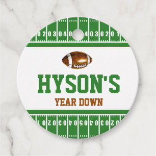 First Year Down Football 1st Birthday Party Favour Tags