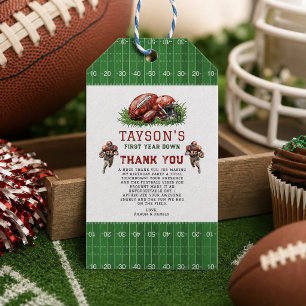 First Year Down Football 1st Birthday Party Gift Tags