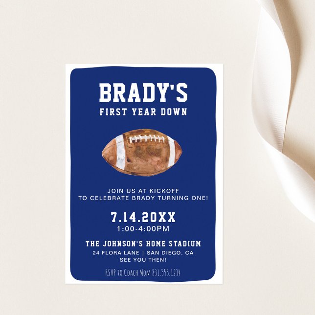 First Year Down Football | 1st Birthday Party  Invitation (Creator Uploaded)