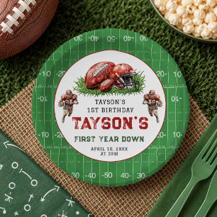 First Year Down Football 1st Birthday Party Paper Plate