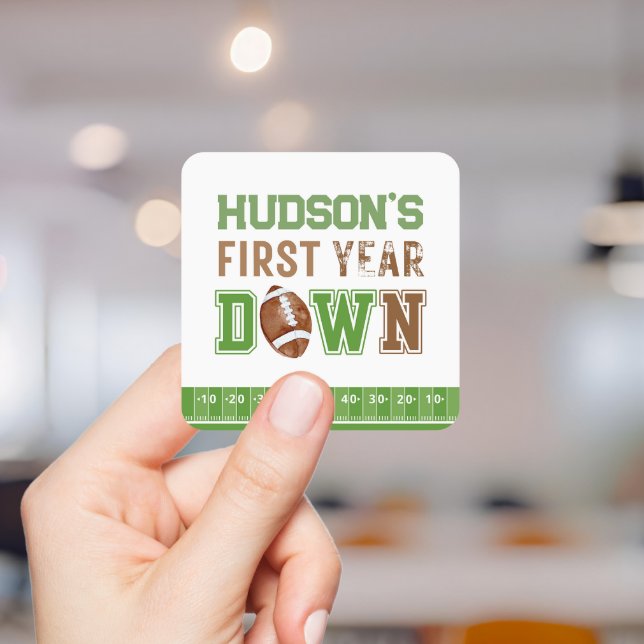 First Year Down Football 1st Birthday Square Sticker (Creator Uploaded)