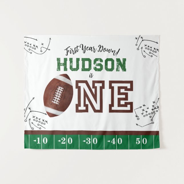 First Year Down Football Birthday Backdrop Tapestry (Front (Horizontal))