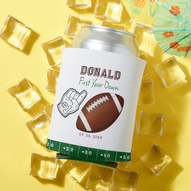 First Year Down Football Birthday  Can Cooler (In Situ Summer)