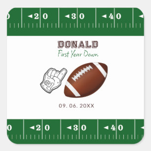 First Year Down Football Birthday  Square Sticker