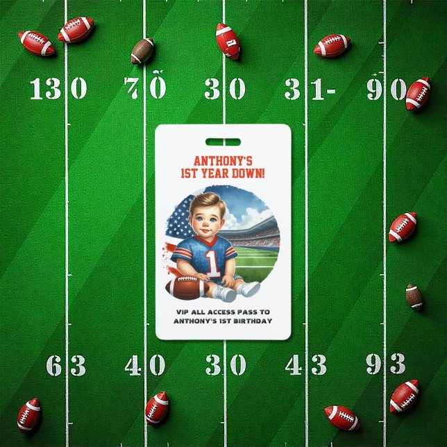 First Year Down Football Birthday VIP Pass Badge (First Year Down Football Birthday VIP Pass Badge)