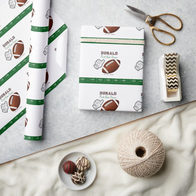 First Year Down Football Birthday  Wrapping Paper (Crafts)