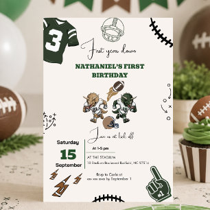 First Year down Football dinosaur  birthday  Invitation