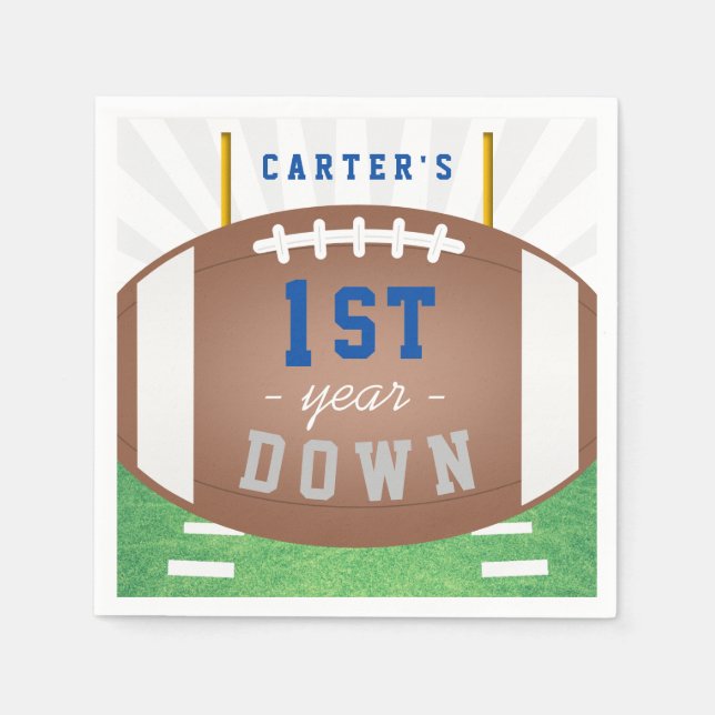 First Year Down Football Theme 1st Birthday Party Napkin (Front)