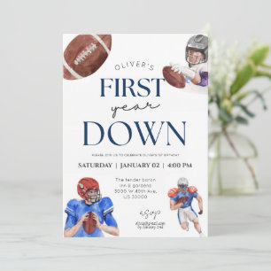 First year down football theme first boy birthday invitation
