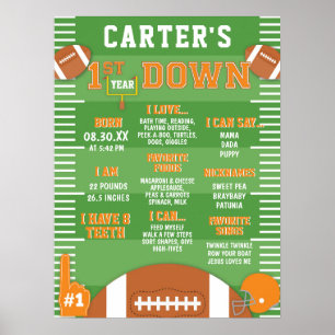 First Year Down Orange Football 1st Birthday Foam Poster