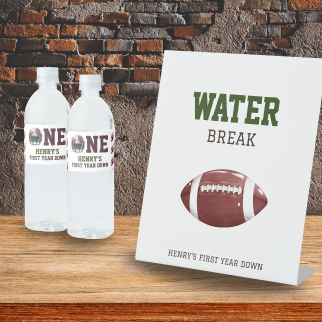 First Year Down Water Break Football Birthday Pedestal Sign (Water break - First year down football birthday)