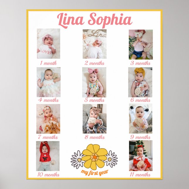 First Year Floral Monthly Photos Poster (Front)
