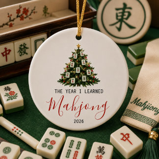First year i learned mahjong christmas  ceramic ornament