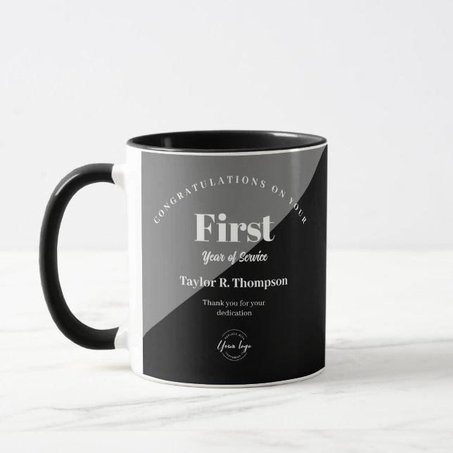 First year of service personalized business gift mug (Left)