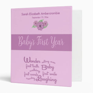 First Year Typography Memory Book for Baby Girl Binder