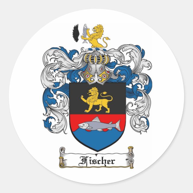 FISCHER FAMILY CREST -  FISCHER COAT OF ARMS CLASSIC ROUND STICKER (Front)