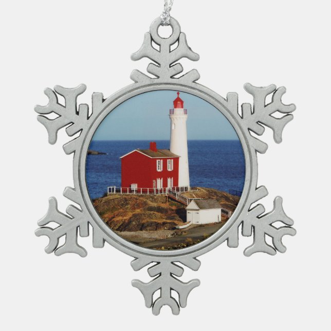 Fisgard Lighthouse Snowflake Pewter Christmas Ornament (Front)