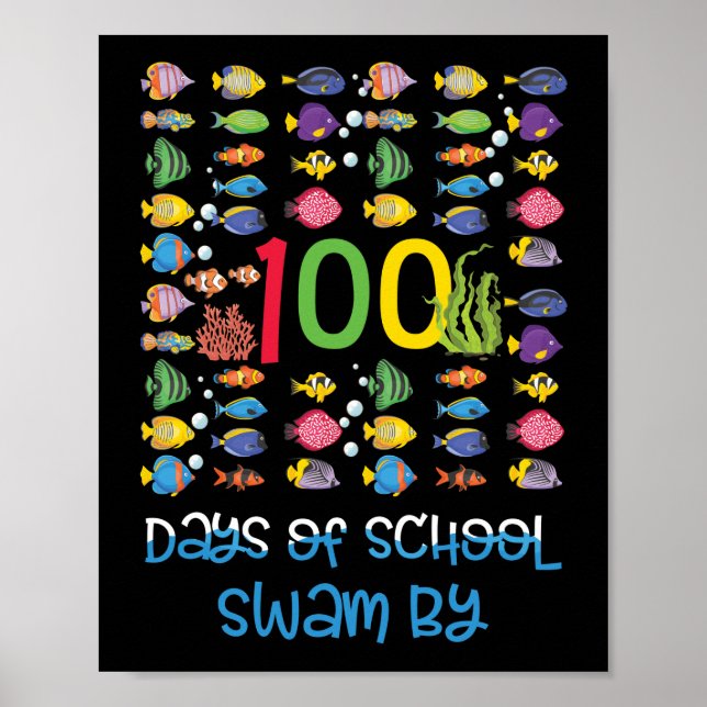 Fish 100 Days Of School Shirt Fisher Teacher Poster (Front)