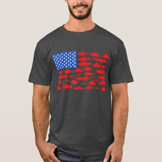 Fish American Flag Fishing 4th of July Men Women M T-Shirt