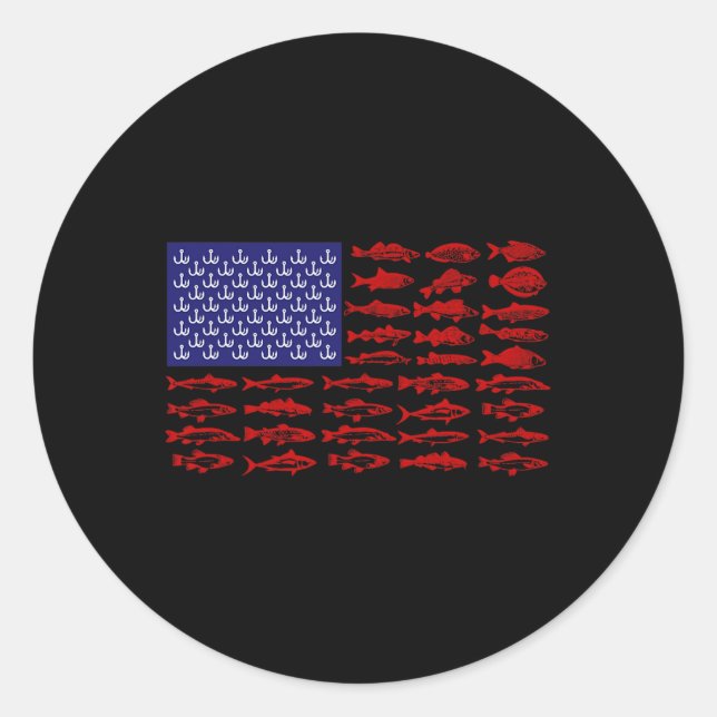 Fish American Flag Patriotic Fishing 4th Of July  Classic Round Sticker (Front)