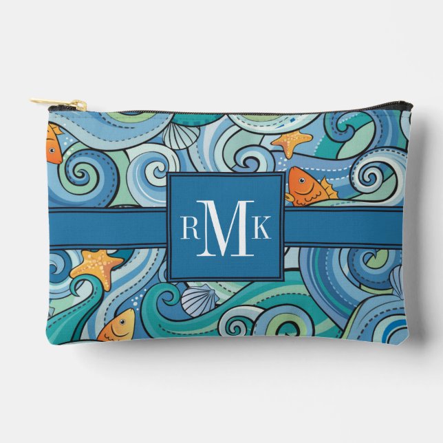 Fish Among The Waves Pattern Accessory Pouch (Front)