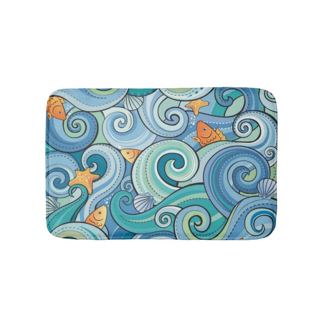 Fish Among The Waves Pattern Bath Mat (Front)