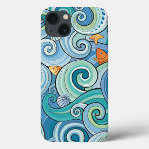 Fish Among The Waves Pattern iPhone 13 Case