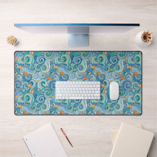 Fish Among The Waves Pattern Desk Mat