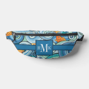 Fish Among The Waves Pattern Fanny Pack