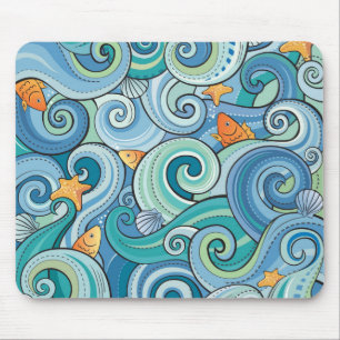 Fish Among The Waves Pattern Mouse Pad