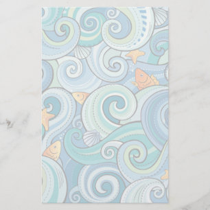 Fish Among The Waves Pattern Stationery